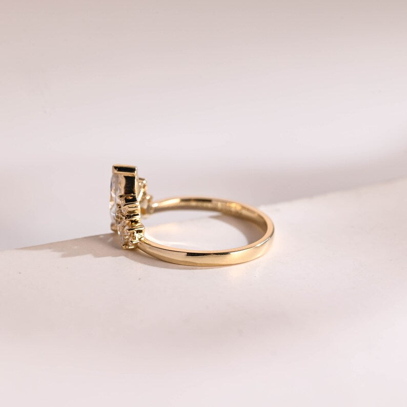 Stunning 1.0 - 2.0 CT Marquise Moissanite Engagement Ring with Cluster Design 9