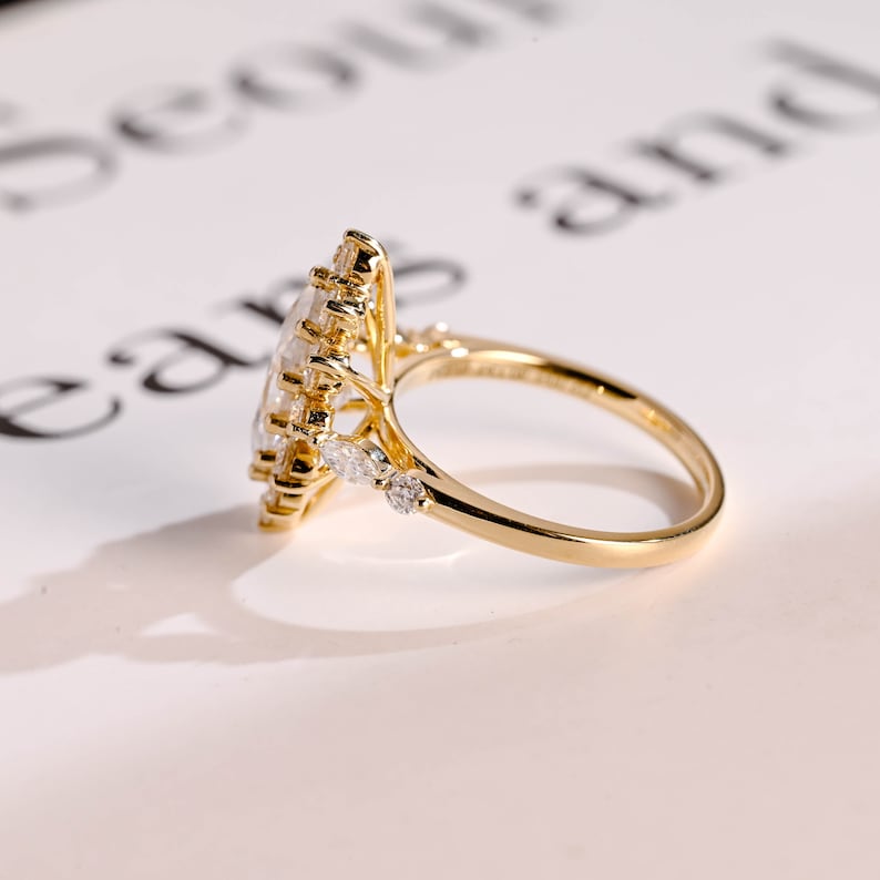 Stunning 1.0 - 2.0 CT Marquise Moissanite Engagement Ring with Pave & Hidden Halo Design 9