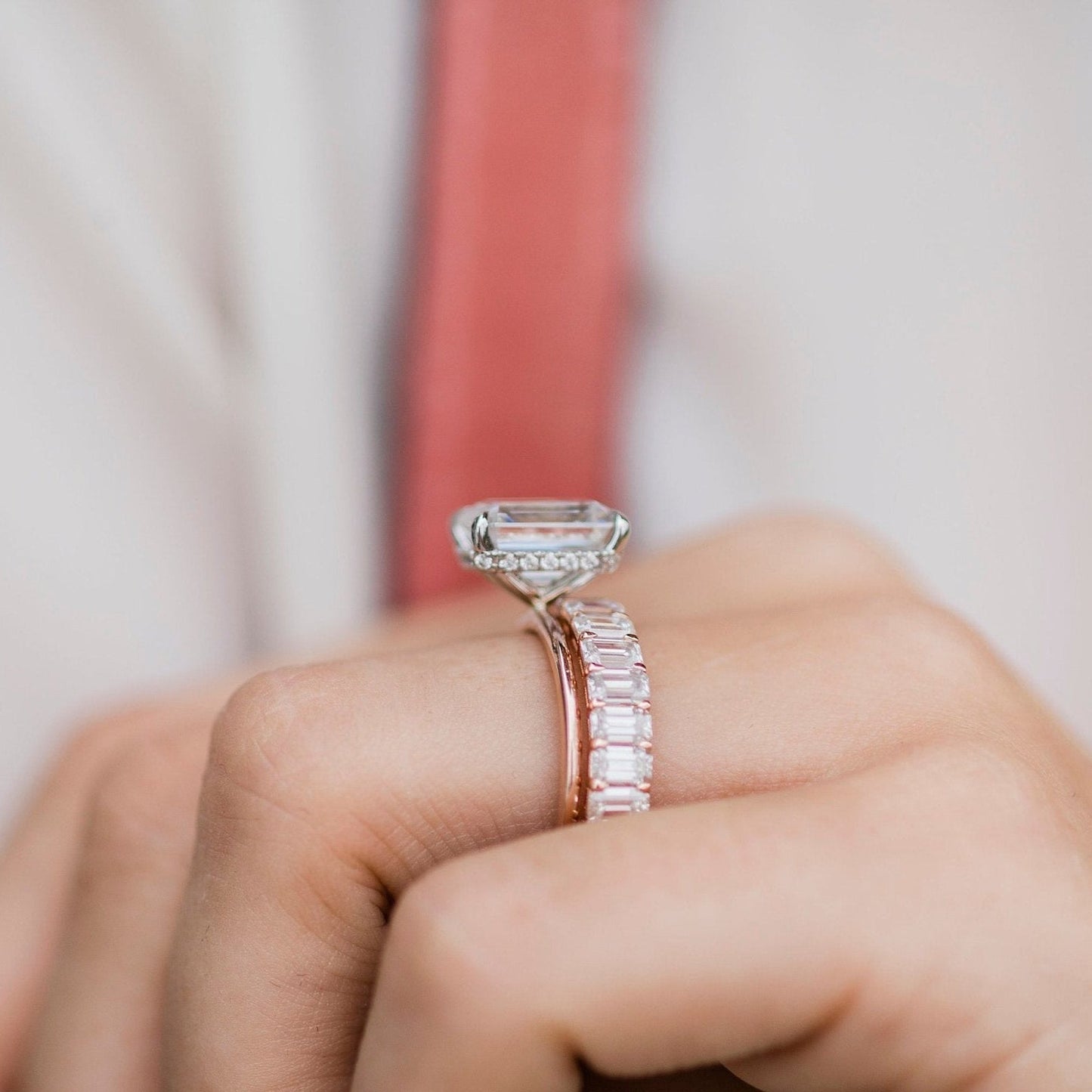 3.5 CT Emerald Hidden Halo Lab Grown Diamond Engagement Ring