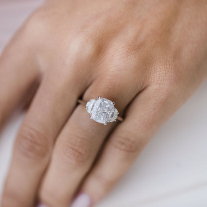2.5 CT Elongated Cushion Three Stone Lab Grown Diamond Engagement Ring