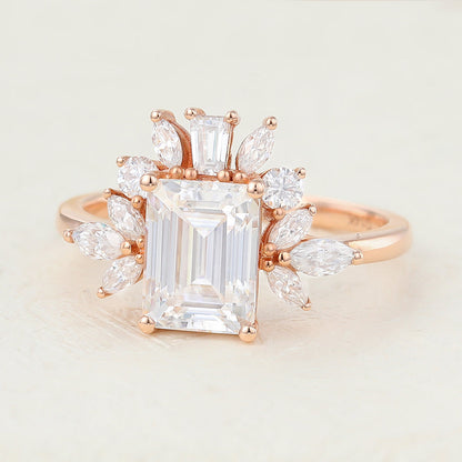 1.6 CT Emerald Cluster Lab-Grown Diamond Engagement Ring