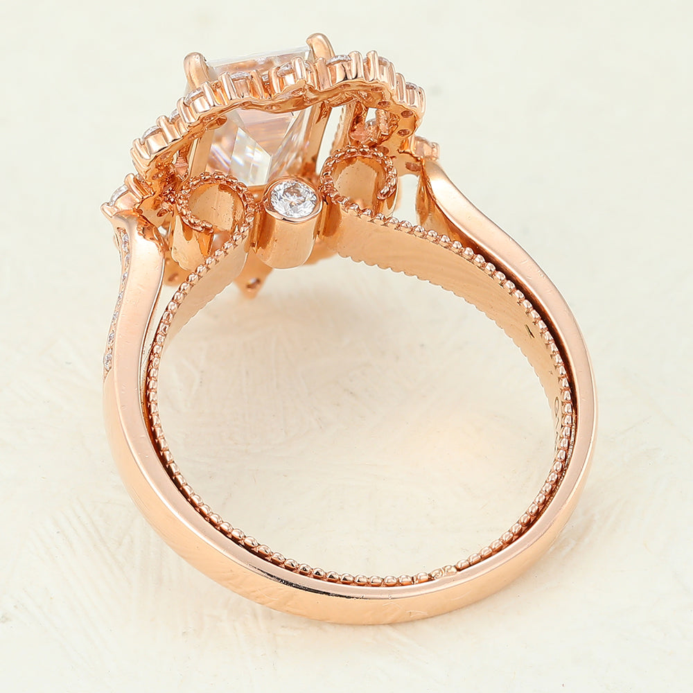 1.6 CT Emerald Cluster & Pave Moissanite Engagement Ring