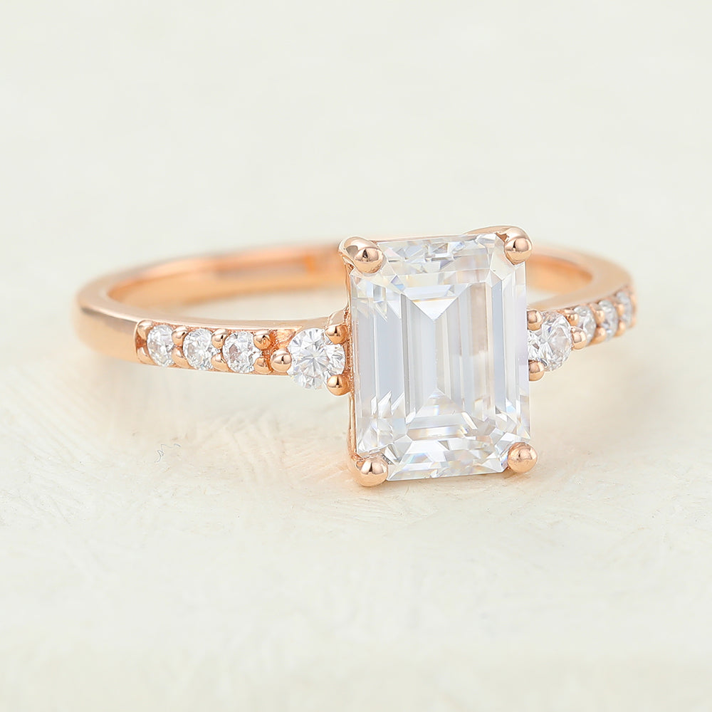 1.6 CT Emerald Pave Moissanite Engagement Ring