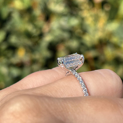 Stunning 2.0 CT Emerald Moissanite Engagement Ring with Hidden Halo & Pave Design 3