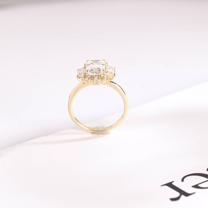 Stunning 1.0 - 2.0 CT Emerald Moissanite Engagement Ring With Cluster Design 5