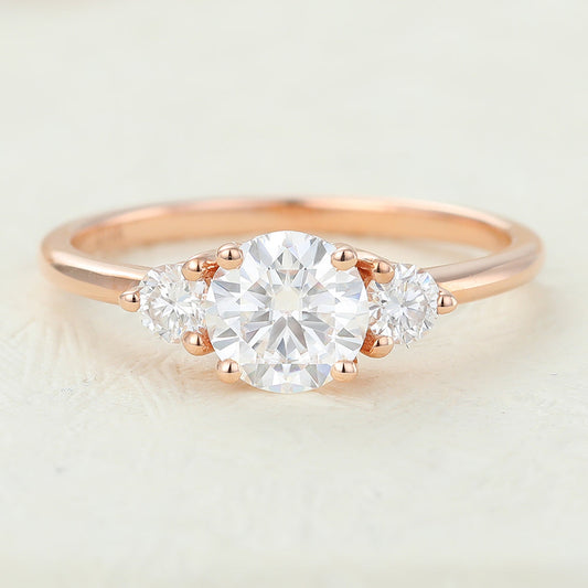0.68 CT Round Three Stone Moissanite Engagement Ring