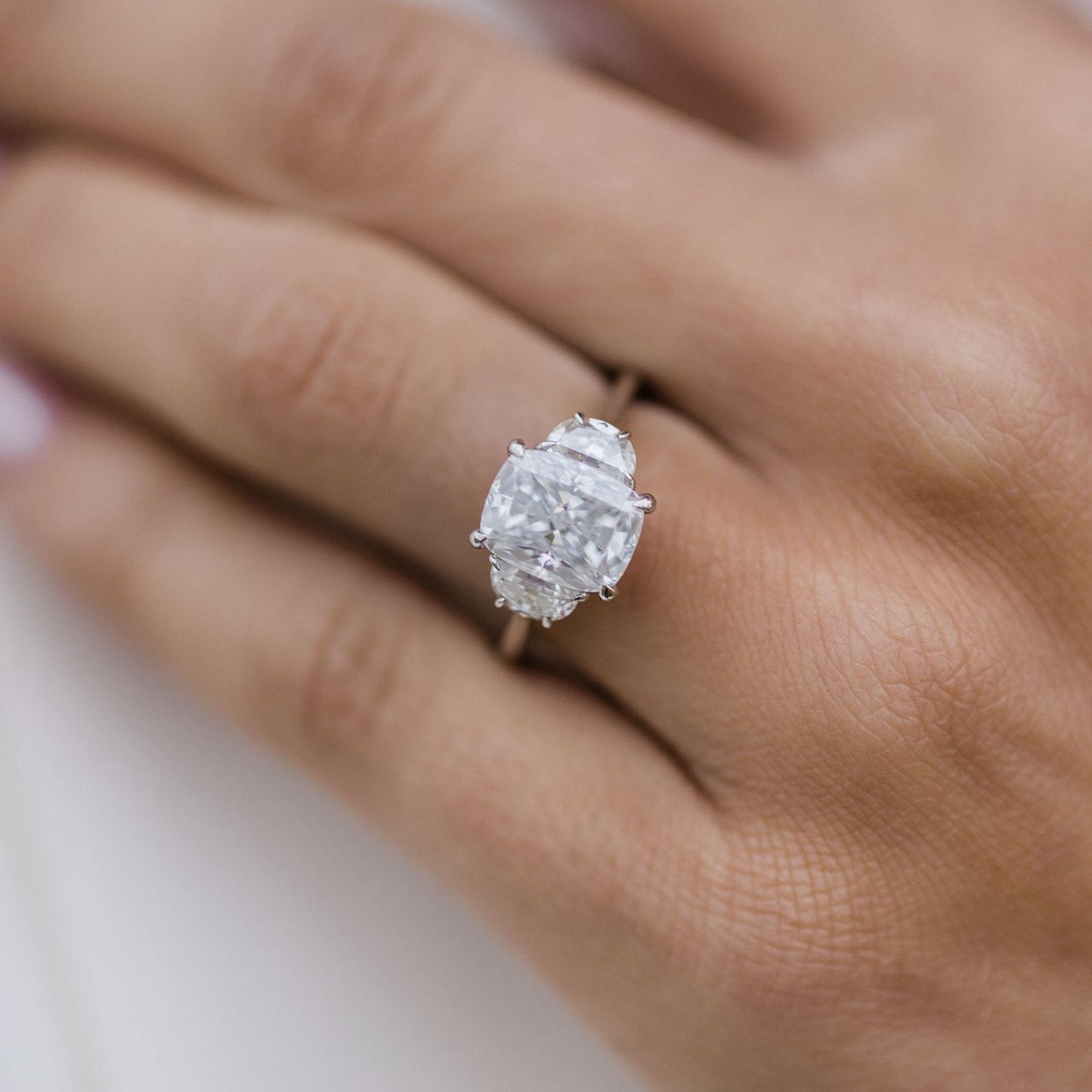 2.5 CT Elongated Cushion Three Stone Lab Grown Diamond Engagement Ring