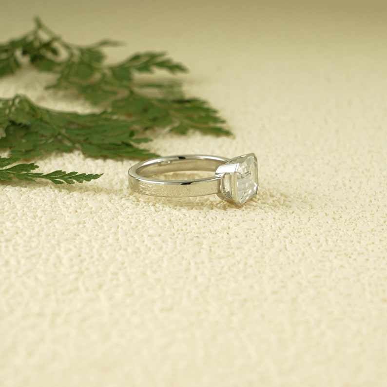 Stunning 1.0 - 2.0 CT Emerald Moissanite Engagement Ring with Bezel Design 10