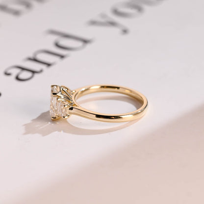 Stunning 1.0 - 2.0 CT Emerald Moissanite Engagement Ring with Three Stone Design 8