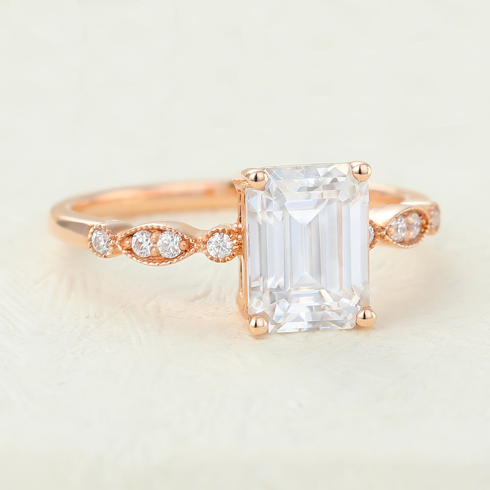 1.6 CT Emerald Milgrain Pave Lab-Grown Diamond Engagement Ring