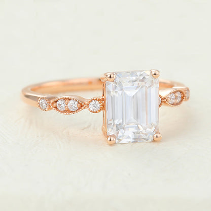 1.6 CT Emerald Milgrain Pave Lab-Grown Diamond Engagement Ring