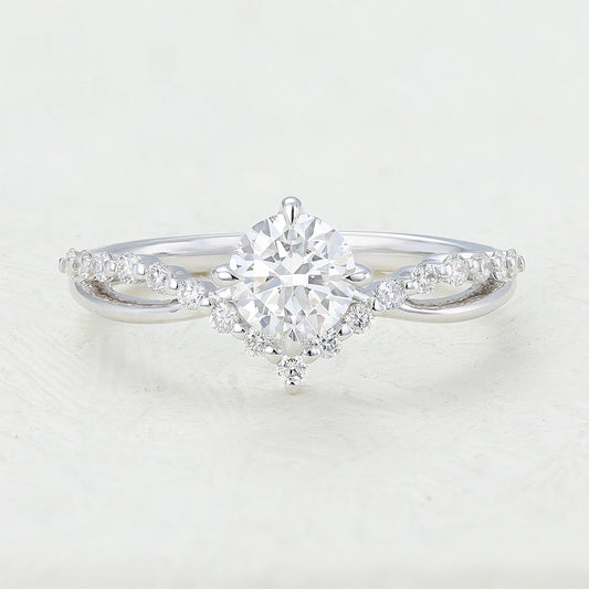 0.41 CT Round & Twisted Pave Moissanite Engagement Ring