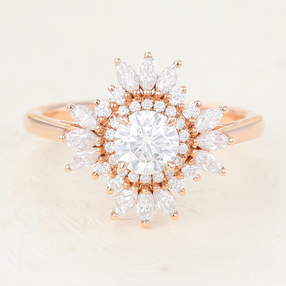 0.41 CT Round Cluster Moissanite Engagement Ring