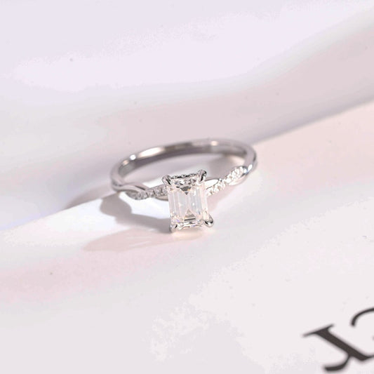 Stunning 1.0 - 2.0 CT Emerald Moissanite Engagement Ring with Hidden Halo Design 1