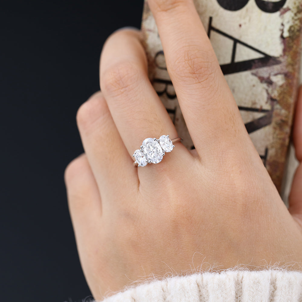 1.91 CT Oval Three Stone Moissanite Engagement Ring