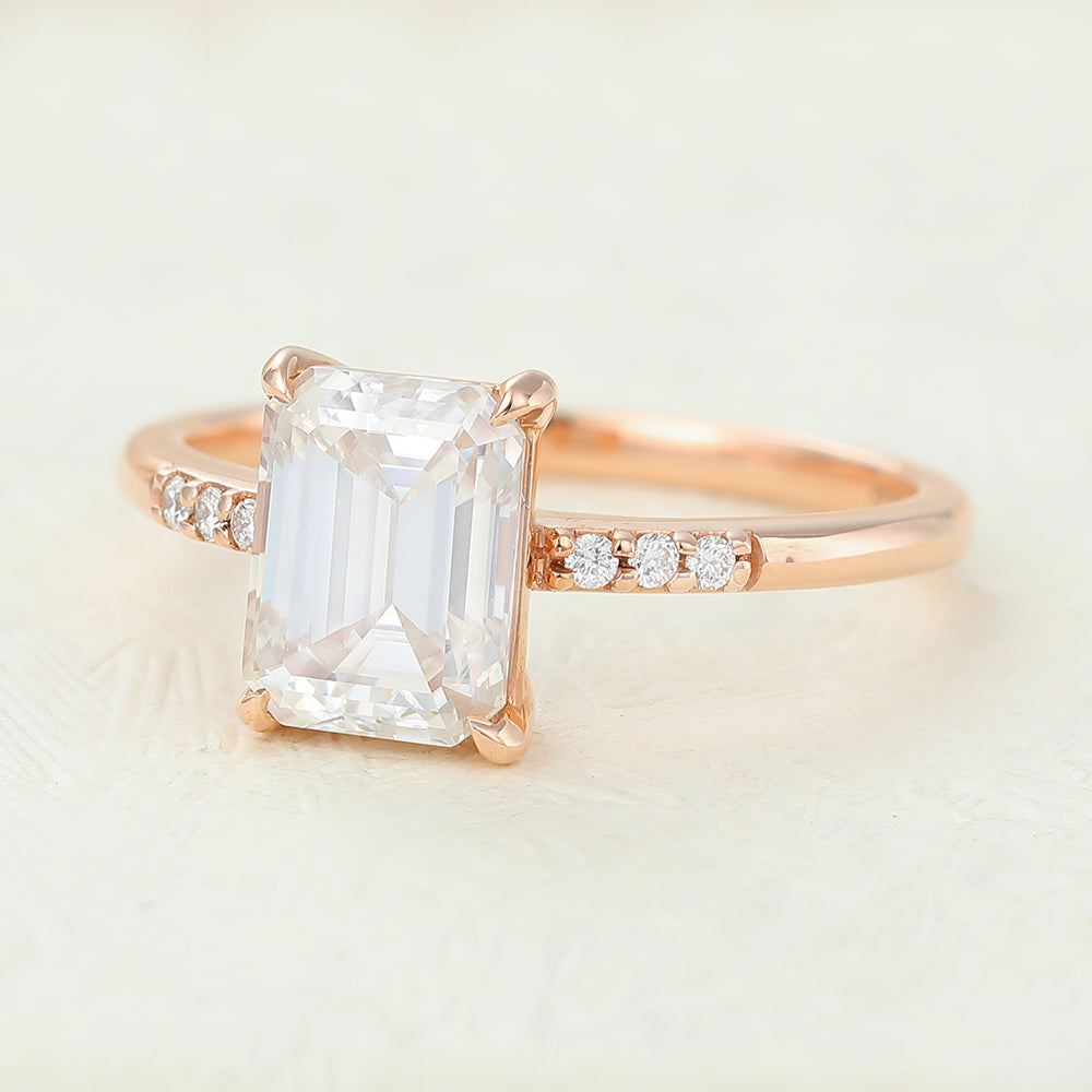 1.6 CT Emerald Pave Moissanite Engagement Ring