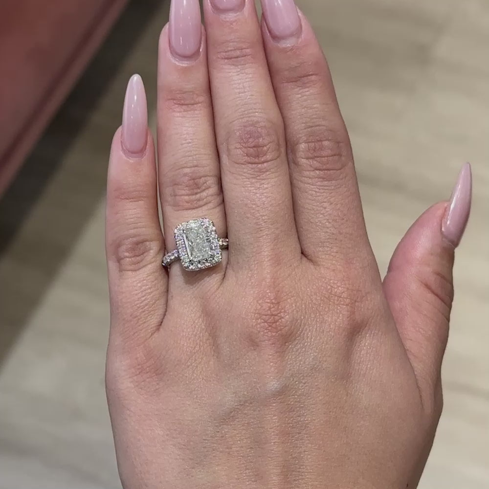 Stunning 2.05 CT Radiant Moissanite Engagement Ring with Halo & Pave Design 4