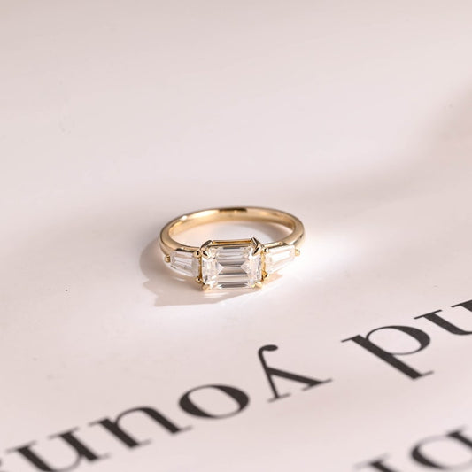 Stunning 1.0 - 2.0 CT Emerald Moissanite Engagement Ring with Three Stone Design 2