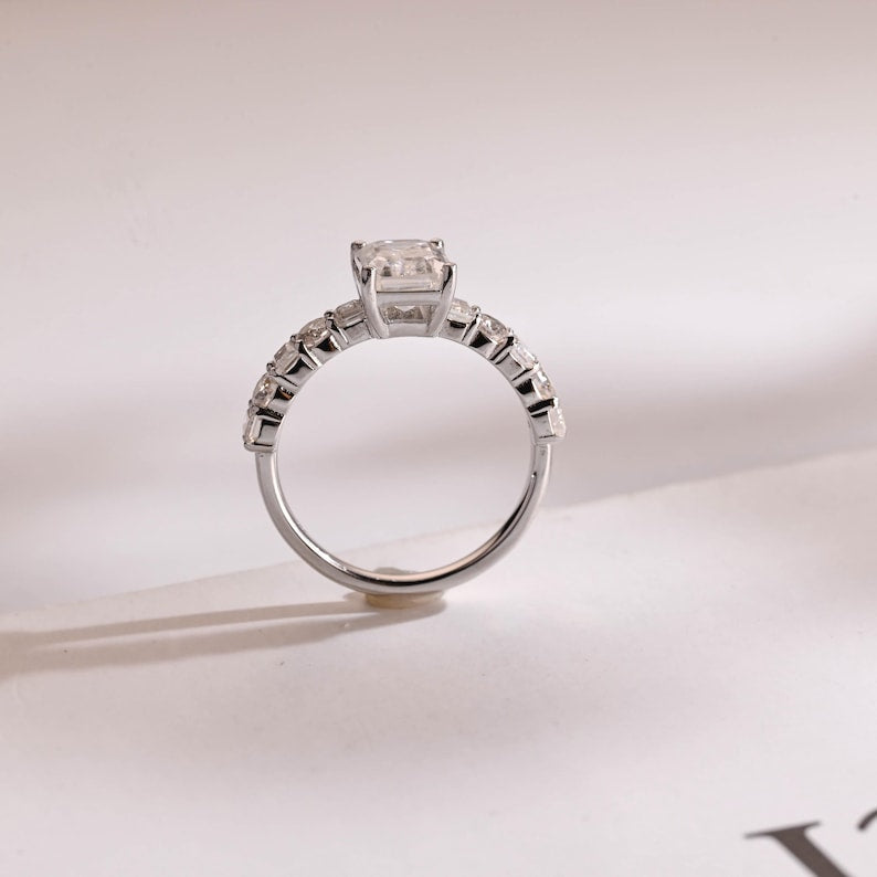 Stunning 1.0 - 2.0 CT Emerald Moissanite Engagement Ring with Pave Design 8