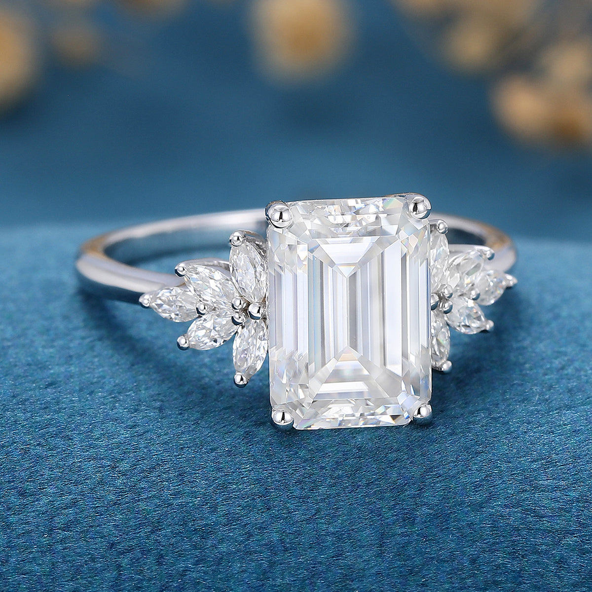 2 CT Emerald Cluster Lab Grown Diamond Engagement Ring