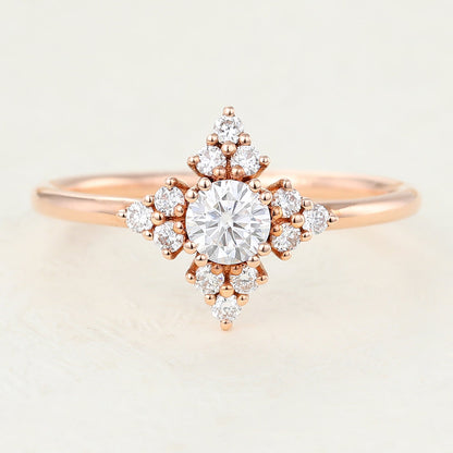 0.22 CT Round Cluster Moissanite Engagement Ring