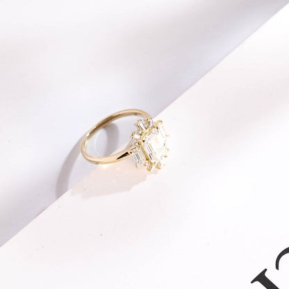 Stunning 1.0 - 2.0 CT Emerald Moissanite Engagement Ring With Cluster Design 3