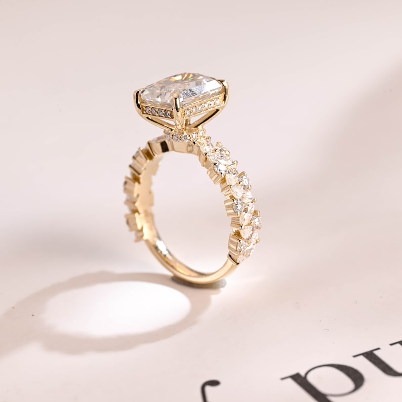 Stunning 1.0 - 2.0 CT Radiant Moissanite Engagement Ring with Pave & Hidden Halo Design 5