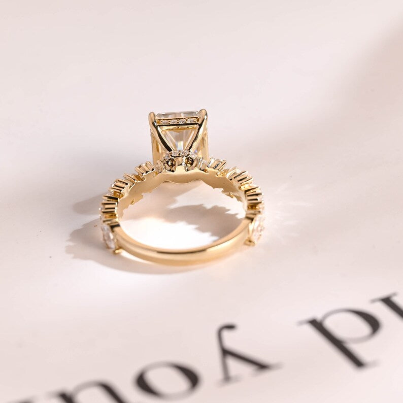 Stunning 1.0 - 2.0 CT Radiant Moissanite Engagement Ring with Pave & Hidden Halo Design 3