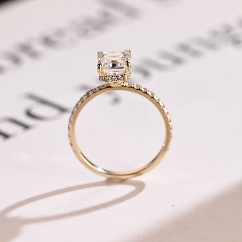 Stunning 1.0 - 2.0 CT Radiant Moissanite Engagement Ring with Pave & Hidden Halo Design 10