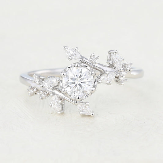 0.41 CT Round Cluster Moissanite Engagement Ring