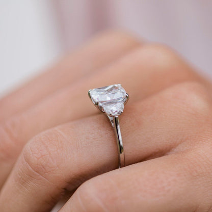 2.5 CT Elongated Cushion Three Stone Lab Grown Diamond Engagement Ring
