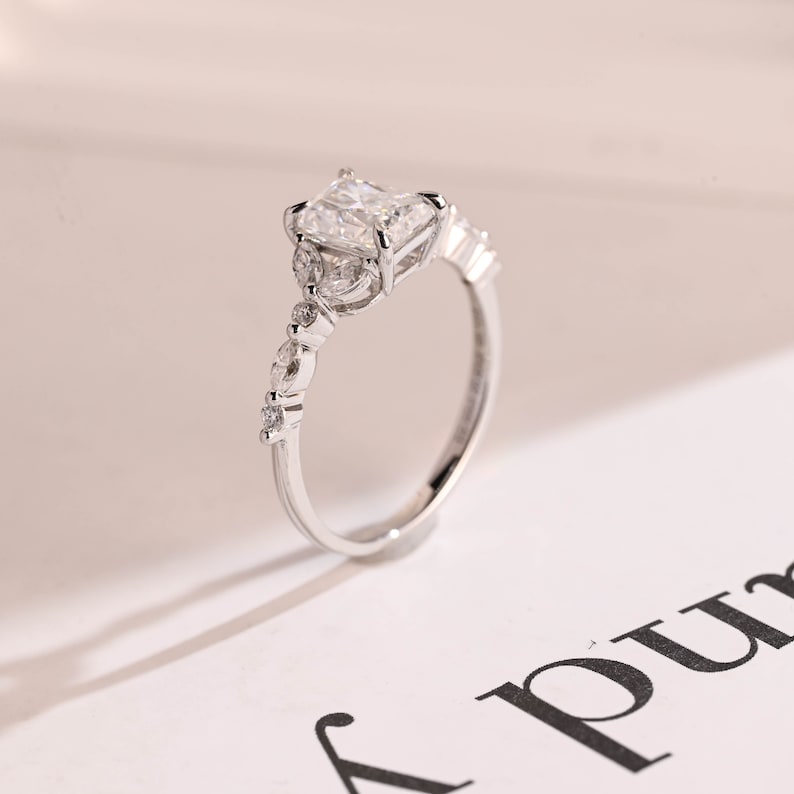 Stunning 1.0 - 2.0 CT Radiant Moissanite Engagement Ring with Double Shank & Pave Design 3