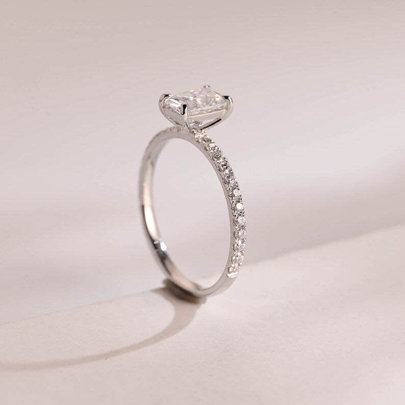 Stunning 1.0 - 2.0 CT Radiant Moissanite Engagement Ring with Pave Design 7