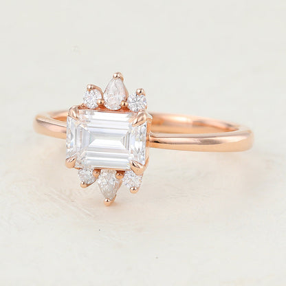 0.92 CT Emerald Cluster Moissanite Engagement Ring