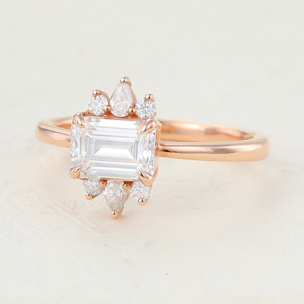 0.92 CT Emerald Cluster Lab-Grown Diamond Engagement Ring