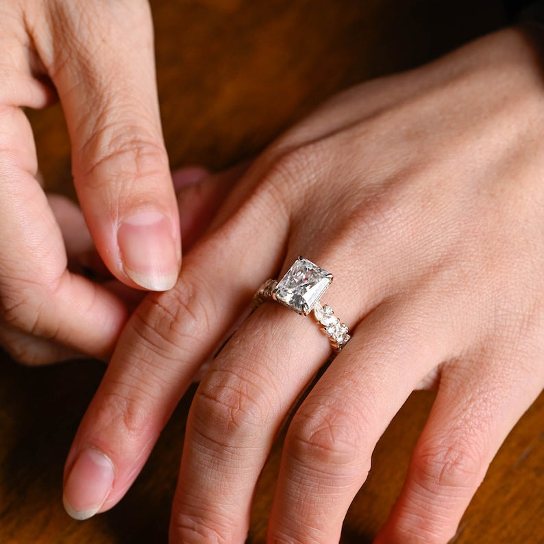 Stunning 1.0 - 2.0 CT Radiant Moissanite Engagement Ring with Pave & Hidden Halo Design 4