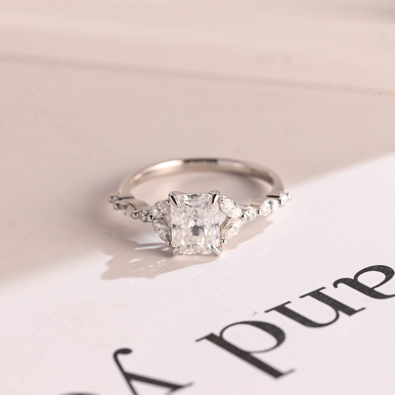 Stunning 1.0 - 2.0 CT Radiant Moissanite Engagement Ring with Double Shank & Pave Design 1
