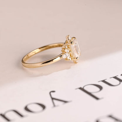 Stunning 1.0 - 2.0 CT Emerald Moissanite Engagement Ring With Cluster Design 10