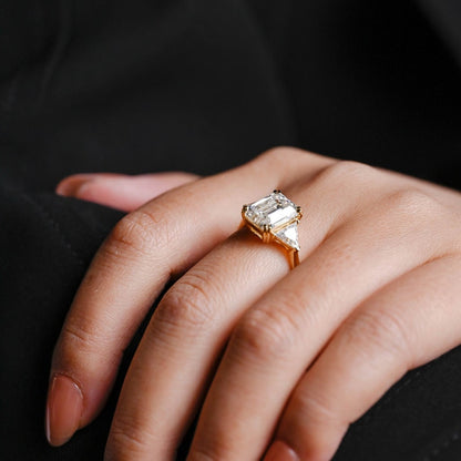 Stunning 1.0 - 2.0 CT Emerald Moissanite Engagement Ring with Three Stone Design 6