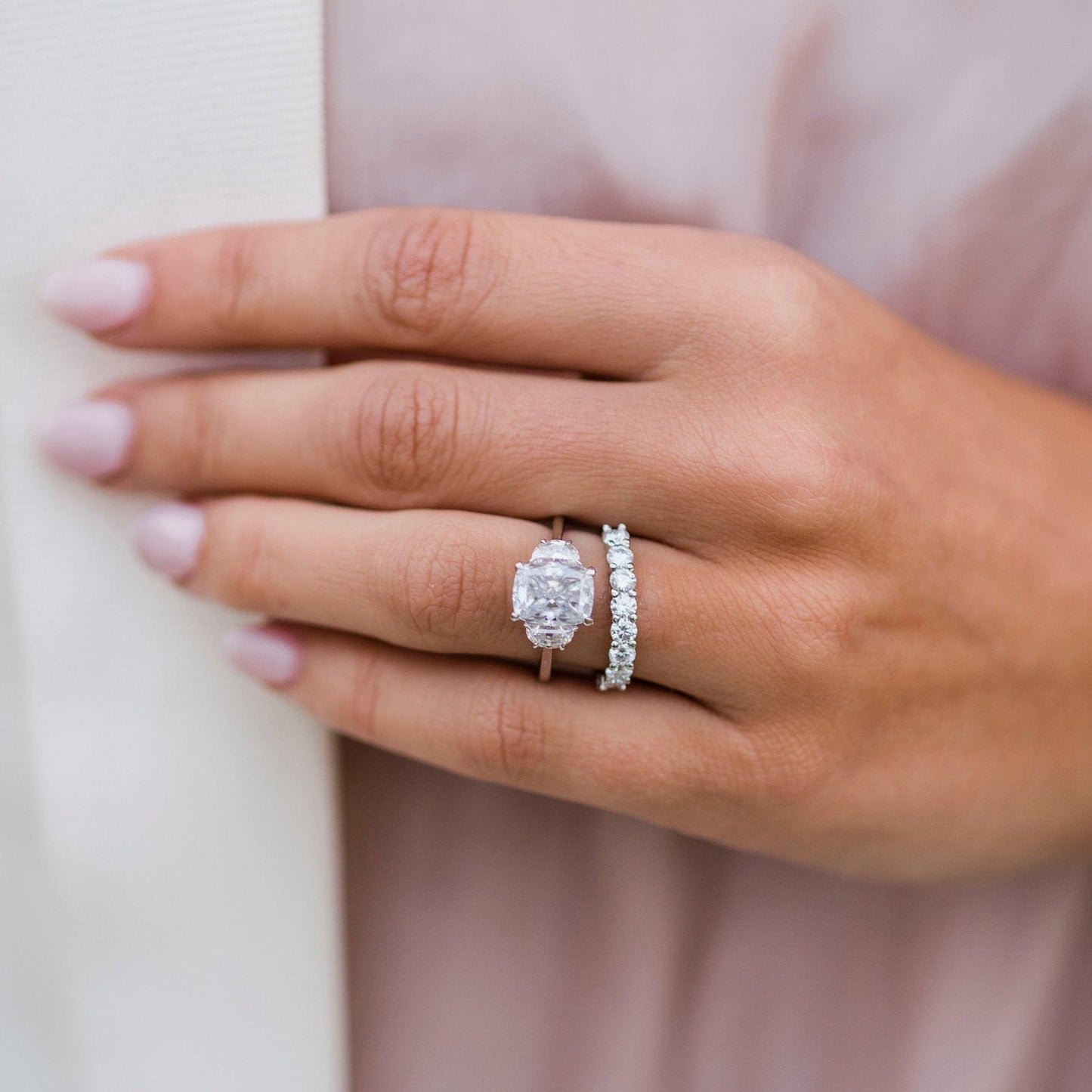 2.5 CT Elongated Cushion Three Stone Lab Grown Diamond Engagement Ring