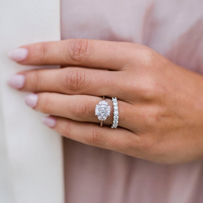 2.5 CT Elongated Cushion Three Stone Lab Grown Diamond Engagement Ring