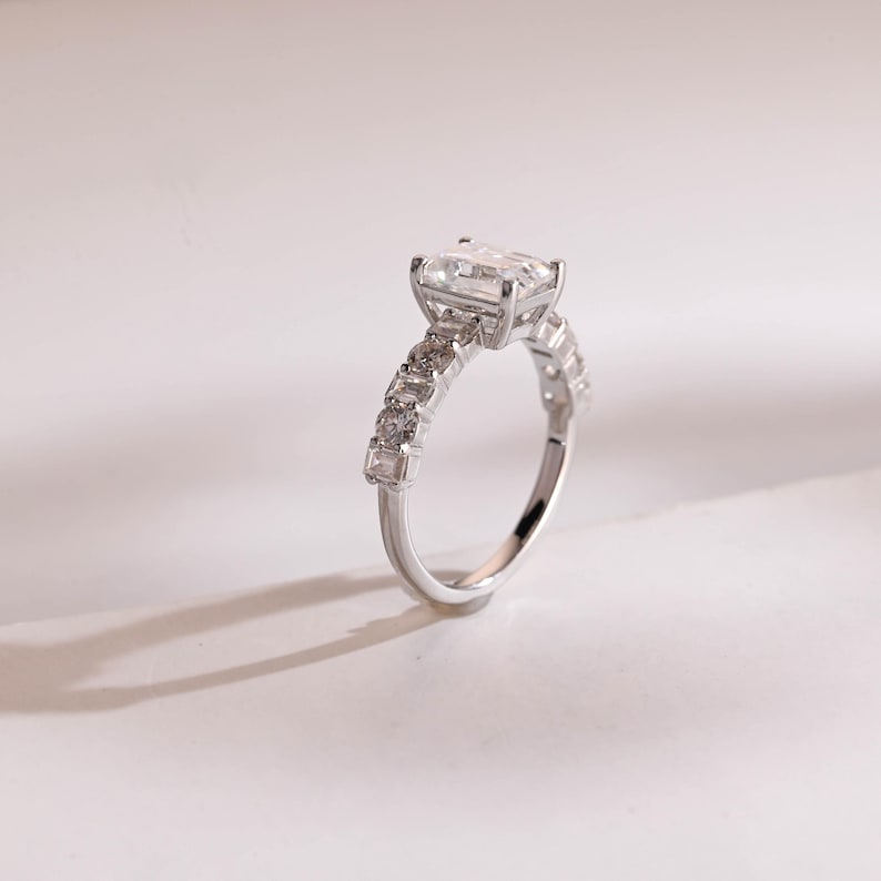 Stunning 1.0 - 2.0 CT Emerald Moissanite Engagement Ring with Pave Design 7
