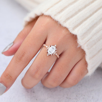 1.6 CT Emerald Vintage Cluster Lab-Grown Diamond Engagement Ring