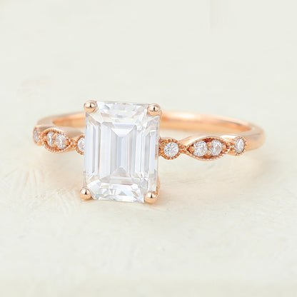 1.6 CT Emerald Milgrain Pave Lab-Grown Diamond Engagement Ring