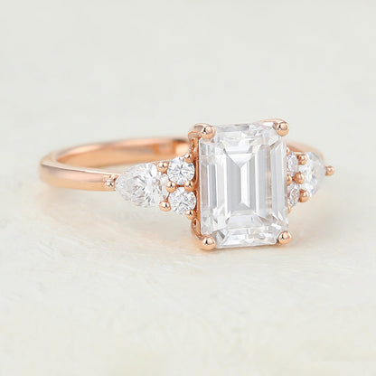 1.6 CT Emerald Cluster Moissanite Engagement Ring