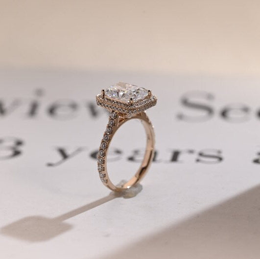 Stunning 1.0 - 2.0 CT Radiant Moissanite Engagement Ring with Pave & Halo Design 5