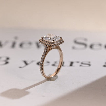 Stunning 1.0 - 2.0 CT Radiant Moissanite Engagement Ring with Pave & Halo Design 5