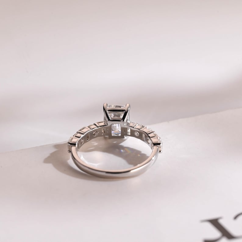 Stunning 1.0 - 2.0 CT Emerald Moissanite Engagement Ring with Pave Design 3