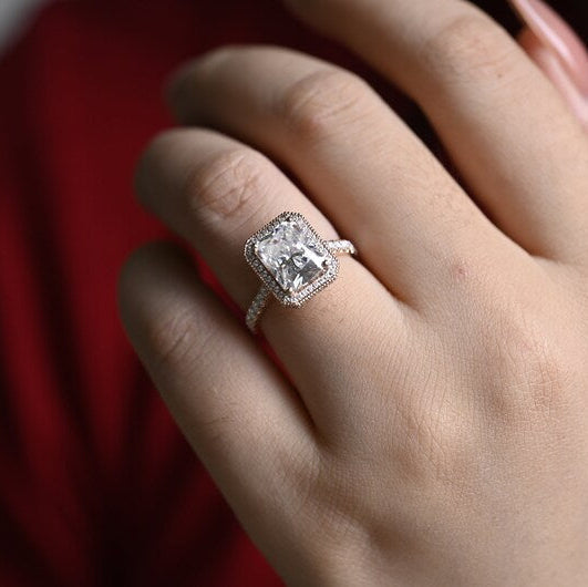 Stunning 1.0 - 2.0 CT Radiant Moissanite Engagement Ring with Pave & Halo Design 6