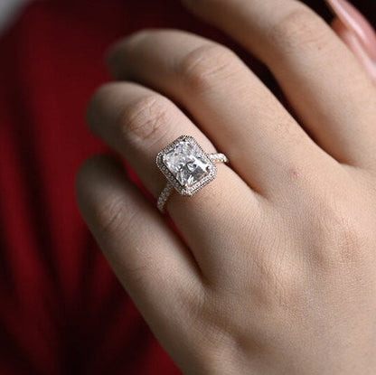 Stunning 1.0 - 2.0 CT Radiant Moissanite Engagement Ring with Pave & Halo Design 6